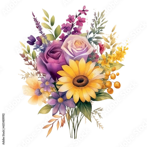 Flowers Watercolor Clip Art, Watercolor Illustration, Flowers Sublimation Design, Flowers Clip Art.