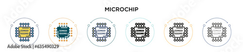 Microchip icon in filled, thin line, outline and stroke style. Vector illustration of two colored and black microchip vector icons designs can be used for mobile, ui, web