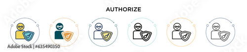 Authorize icon in filled, thin line, outline and stroke style. Vector illustration of two colored and black authorize vector icons designs can be used for mobile, ui, web