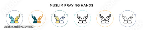 Muslim praying hands icon in filled, thin line, outline and stroke style. Vector illustration of two colored and black muslim praying hands vector icons designs can be used for mobile, ui, web