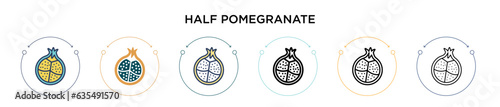 Half pomegranate icon in filled, thin line, outline and stroke style. Vector illustration of two colored and black half pomegranate vector icons designs can be used for mobile, ui, web