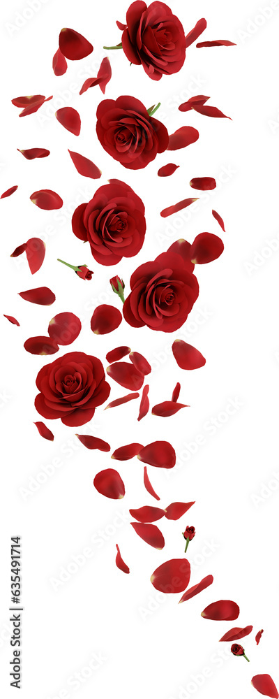 3d render falling red rose flower 3d render falling red rose flower