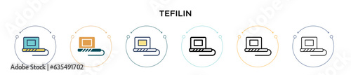 Tefilin icon in filled, thin line, outline and stroke style. Vector illustration of two colored and black tefilin vector icons designs can be used for mobile, ui, web