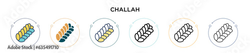 Challah icon in filled, thin line, outline and stroke style. Vector illustration of two colored and black challah vector icons designs can be used for mobile, ui, web