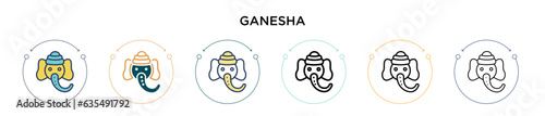 Ganesha icon in filled, thin line, outline and stroke style. Vector illustration of two colored and black ganesha vector icons designs can be used for mobile, ui, web