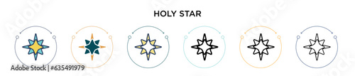 Holy star icon in filled, thin line, outline and stroke style. Vector illustration of two colored and black holy star vector icons designs can be used for mobile, ui, web