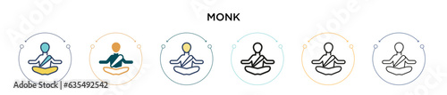 Monk icon in filled, thin line, outline and stroke style. Vector illustration of two colored and black monk vector icons designs can be used for mobile, ui, web