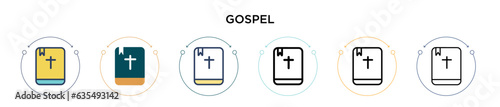 Gospel icon in filled, thin line, outline and stroke style. Vector illustration of two colored and black gospel vector icons designs can be used for mobile, ui, web