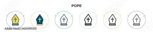 Pope icon in filled, thin line, outline and stroke style. Vector illustration of two colored and black pope vector icons designs can be used for mobile, ui, web