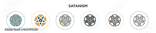 Satanism icon in filled, thin line, outline and stroke style. Vector illustration of two colored and black satanism vector icons designs can be used for mobile, ui, web