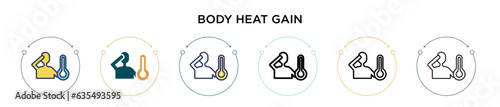 Body heat gain icon in filled, thin line, outline and stroke style. Vector illustration of two colored and black body heat gain vector icons designs can be used for mobile, ui, web