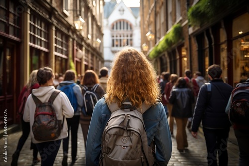 UK students with backpacks, back to school for the new term, Generative Ai