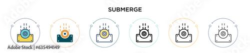 Submerge icon in filled, thin line, outline and stroke style. Vector illustration of two colored and black submerge vector icons designs can be used for mobile, ui, web