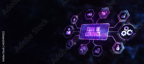 Internet, business, Technology and network concept. Virtual screen of the future: Code of conduct. 3d illustration