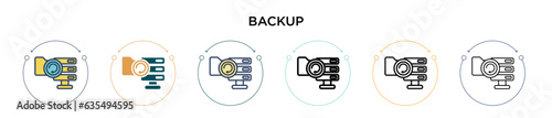 Backup icon in filled, thin line, outline and stroke style. Vector illustration of two colored and black backup vector icons designs can be used for mobile, ui, web