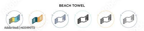 Beach towel icon in filled, thin line, outline and stroke style. Vector illustration of two colored and black beach towel vector icons designs can be used for mobile, ui, web