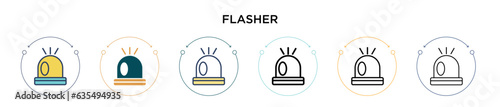 Flasher icon in filled, thin line, outline and stroke style. Vector illustration of two colored and black flasher vector icons designs can be used for mobile, ui, web