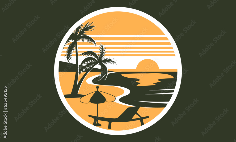 Colorful Beach SVG Illustration Design, Hello, Summer California Beach Vector T-shirt Design.