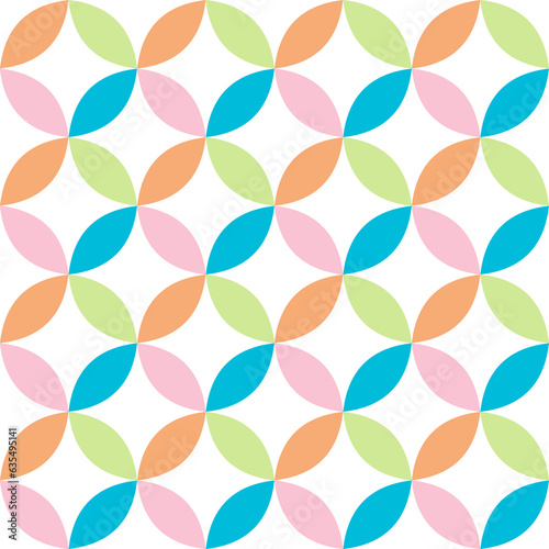 green blue pink Seamless geometric pattern of circles on white background. Simple geo pattern. Clothing fabric print. Seamless trellis background
