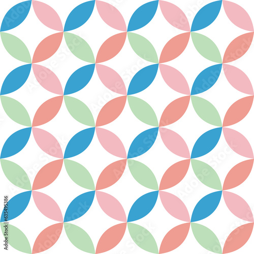 green pink blue Seamless geometric pattern of circles on white background. Simple geo pattern. Clothing fabric print. Seamless trellis background