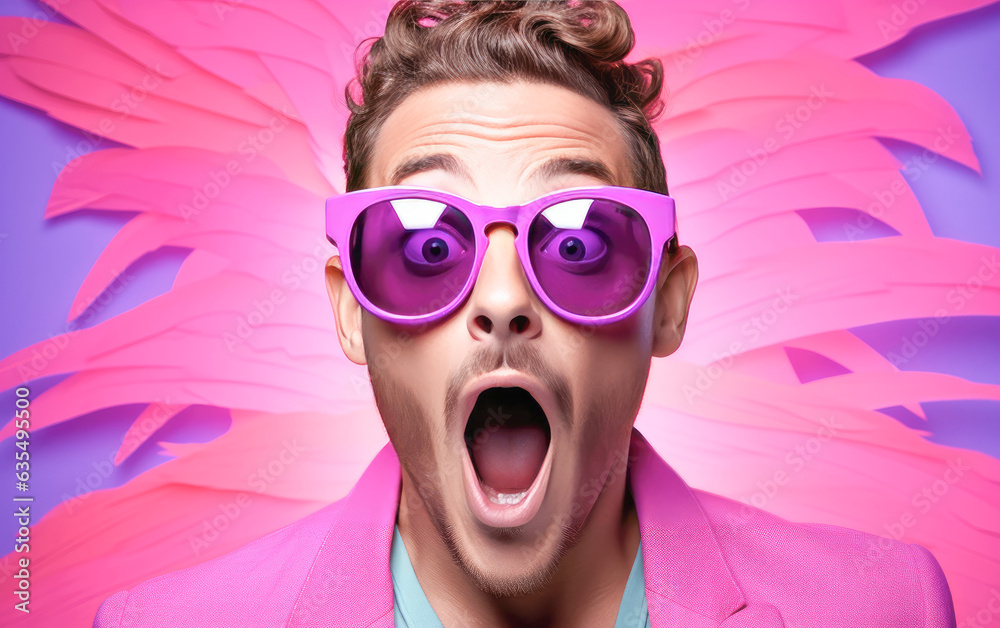 Young ultra handsome manager man was Surprised and excited, opening eyes and mouth. created by generative AI technology. Young ultra handsome manager man was Surprised and excited, opening eyes and mouth. created by generative AI technology.