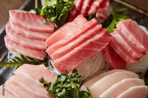 Various parts of fresh tuna sashimi