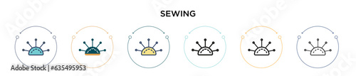 Sewing icon in filled, thin line, outline and stroke style. Vector illustration of two colored and black sewing vector icons designs can be used for mobile, ui, web