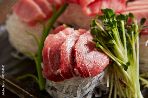 Various parts of fresh tuna sashimi
