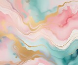 Abstract watercolor paint background illustration - Soft pastel color and golden lines, with liquid fluid marbled paper texture banner texture