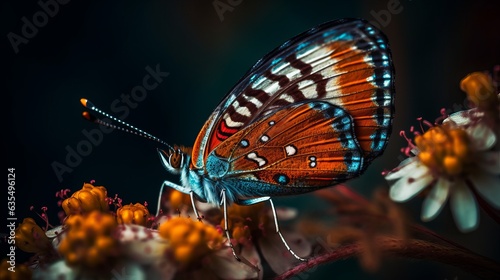 Vibrant Fluttering: Captivating Macro Perspectives of Colorful Wings in Nature's Garde, generative AI