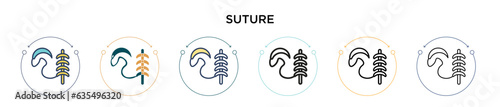 Suture icon in filled, thin line, outline and stroke style. Vector illustration of two colored and black suture vector icons designs can be used for mobile, ui, web