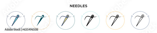 Needles icon in filled, thin line, outline and stroke style. Vector illustration of two colored and black needles vector icons designs can be used for mobile, ui, web