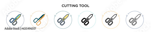 Cutting tool icon in filled, thin line, outline and stroke style. Vector illustration of two colored and black cutting tool vector icons designs can be used for mobile, ui, web