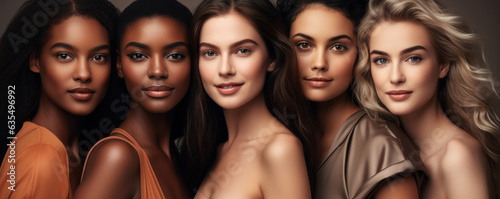 Women of All Races and Tones Celebrate Their Natural Beauty: A diverse group of women celebrate their natural beauty, with glowing skin and confident smiles.