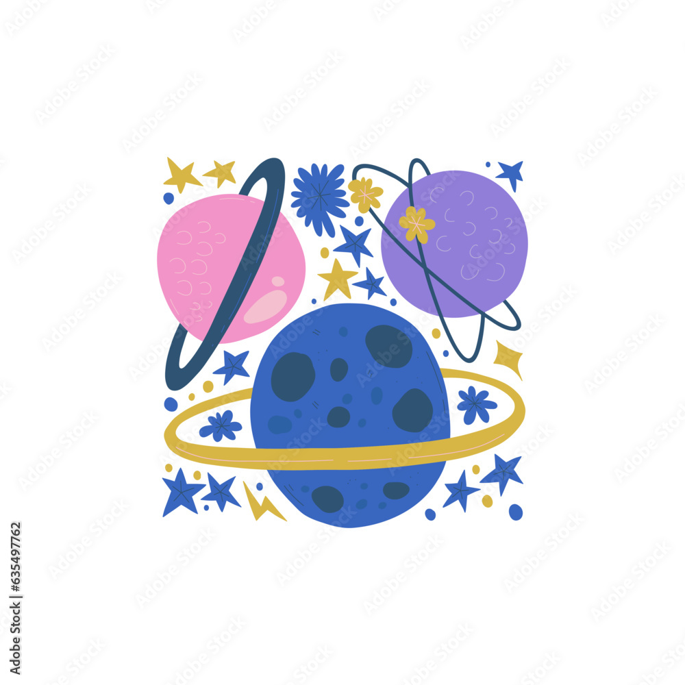 Fototapeta premium Space and cosmos abstract elements. Astronomy and Stellar composition. Modern trendy Matisse minimal style. Universe and Galaxy poster, invite. Vector arrangements for greeting card