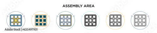 Assembly area icon in filled, thin line, outline and stroke style. Vector illustration of two colored and black assembly area vector icons designs can be used for mobile, ui, web