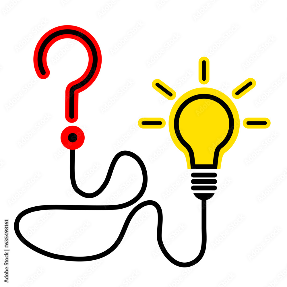Question mark and light bulb. Idea! Task and its successful solution ...