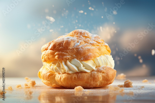 delicious looking cream puff on bright background