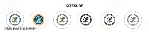 Kitesurf sign icon in filled, thin line, outline and stroke style. Vector illustration of two colored and black kitesurf sign vector icons designs can be used for mobile, ui, web