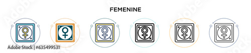 Femenine icon in filled, thin line, outline and stroke style. Vector illustration of two colored and black femenine vector icons designs can be used for mobile, ui, web