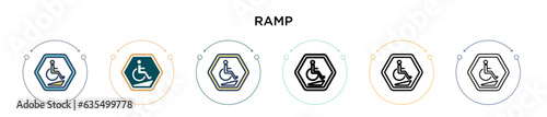 Ramp icon in filled, thin line, outline and stroke style. Vector illustration of two colored and black ramp vector icons designs can be used for mobile, ui, web