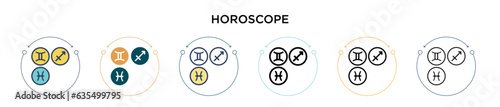 Horoscope icon in filled, thin line, outline and stroke style. Vector illustration of two colored and black horoscope vector icons designs can be used for mobile, ui, web