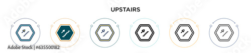 Upstairs icon in filled, thin line, outline and stroke style. Vector illustration of two colored and black upstairs vector icons designs can be used for mobile, ui, web