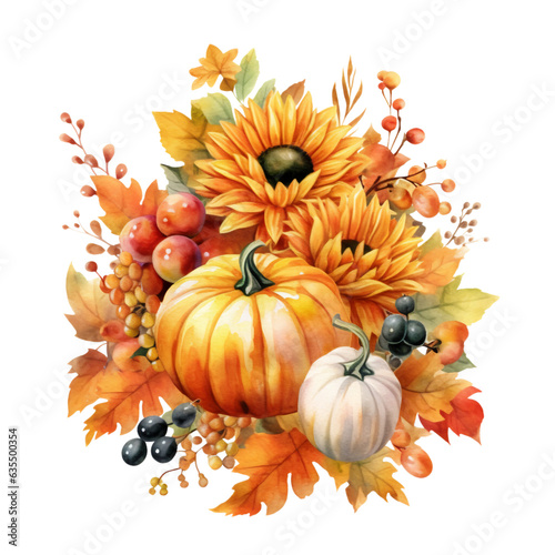Fall Autumn Watercolor Clip Art, Fall Autumn Watercolor Illustration, Autumn Sublimation Design, Cat Clip Art.