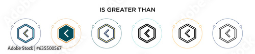 Is greater than sign icon in filled, thin line, outline and stroke style. Vector illustration of two colored and black is greater than sign vector icons designs can be used for mobile, ui, web