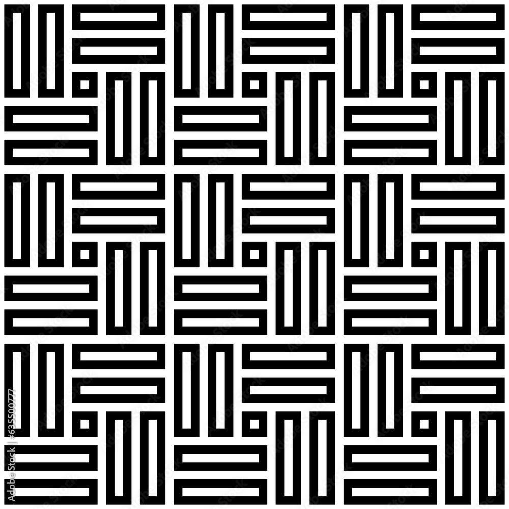 Parquet pattern. Basket weave motif. Braiding stripes ornament wallpaper. Seamless surface pattern design with black polygons. Digital paper for textile print, web designing. Vector art illustration. Parquet pattern. Basket weave motif. Braiding stripes ornament wallpaper. Seamless surface pattern design with black polygons. Digital paper for textile print, web designing. Vector art illustration.