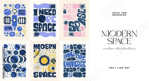 Space and cosmos abstract elements. Astronomy and Stellar composition. Modern trendy Matisse minimal style. Universe and Galaxy poster, invite.