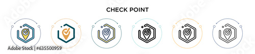 Check point icon in filled, thin line, outline and stroke style. Vector illustration of two colored and black check point vector icons designs can be used for mobile, ui, web