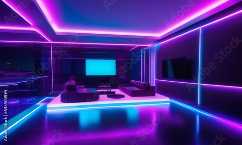 a room with neon lights rgb futuristic look   mansion