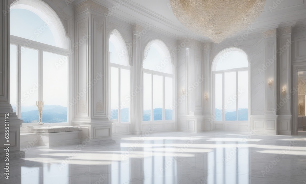 White Palace Marble Luxury Interior Room with Sunny Window